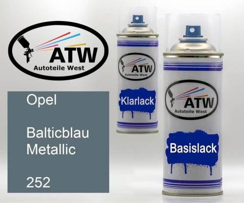 Opel, Balticblau Metallic, 252: 400ml Sprühdose + 400ml Klarlack - Set, von ATW Autoteile West.